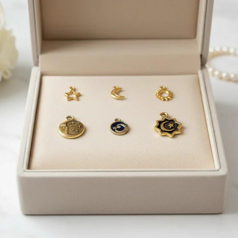 Celestial Mini Charm Box - 6 pc., Gold - - LadybugfeetDesigns -