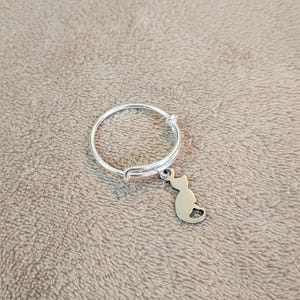 Kitten Adjustable Charm Ring, Silver - - LadybugfeetDesigns -