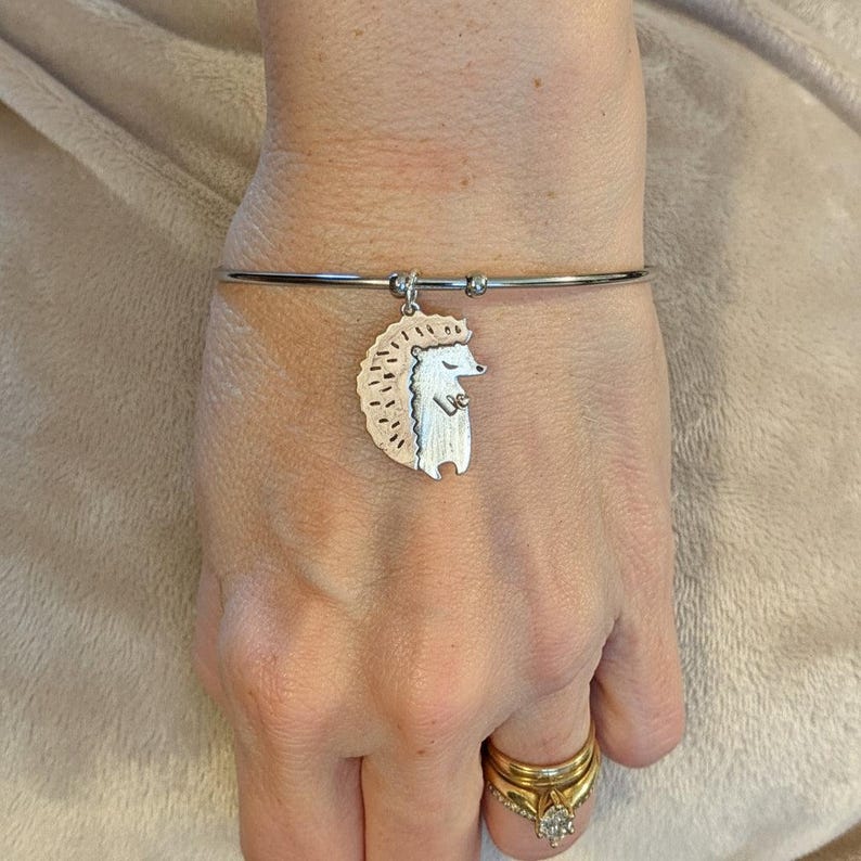 Hedgehog Euro Bangle Cuff, Silver - - LadybugfeetDesigns -
