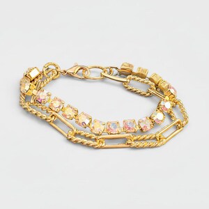 Gold Paperclip Layered Faceted Crystal Bracelet - - LadybugfeetDesigns -