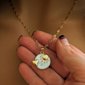 Pearl Shell Heart Sun necklace, Gold- 20 inch - - LadybugfeetDesigns -