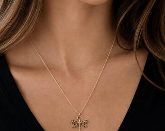 Dragonfly Necklace, Gold - 20 inches