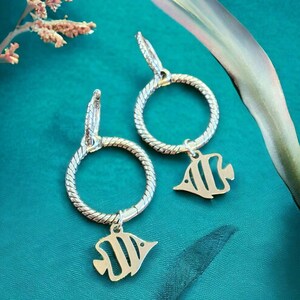 Sterling Double Hoop Tropical Fish Earrings, 3 in 1 Hoops - - LadybugfeetDesigns -