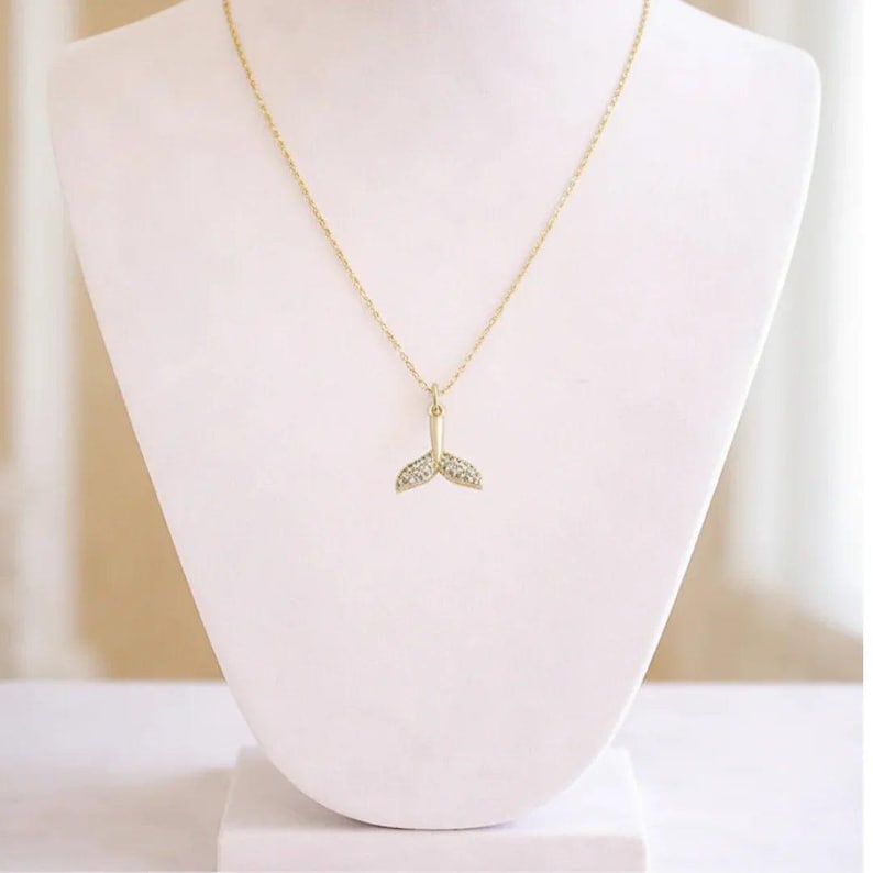 CZ Whale Tail necklace, Gold - 20 inch - - LadybugfeetDesigns -