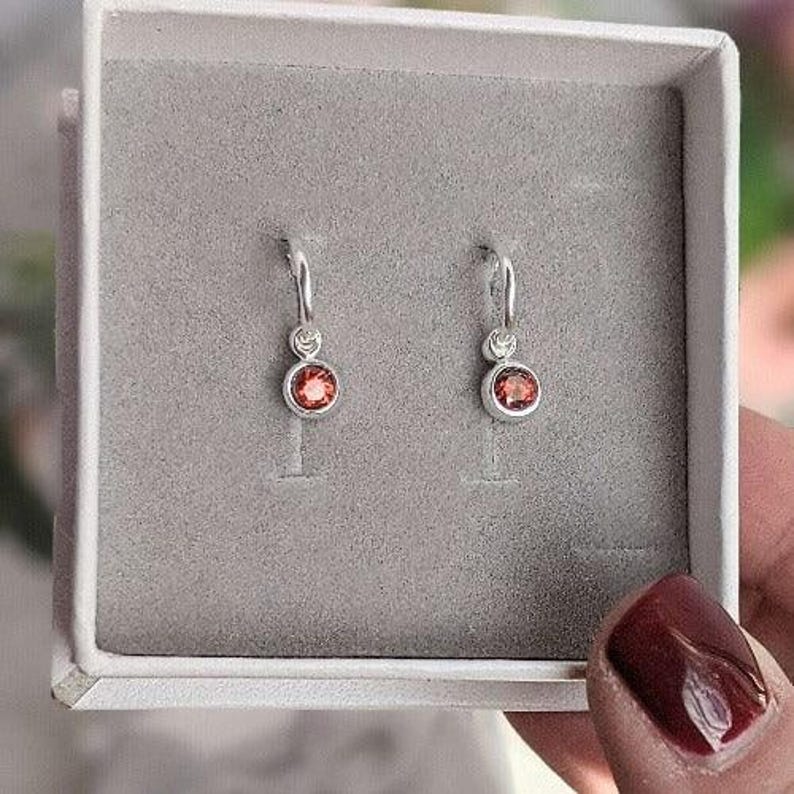 Birthstone Mini Hoop Huggie Earrings - Silver, Hoop Drop - 10mm - - LadybugfeetDesigns -