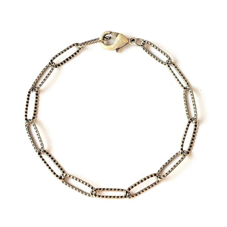 Antique Silver Textured Paperclip Link Charm Bracelet Base - D.i.y. - Build Your Charm Bracelet! - - LadybugfeetDesigns -