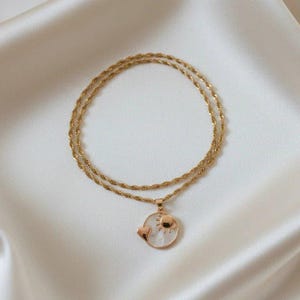 Pearl Shell Heart Sun necklace, Gold- 20 inch - - LadybugfeetDesigns -