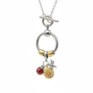 Garden Party Sterling Silver Toggle Charm Necklace, 20 inches - - LadybugfeetDesigns -
