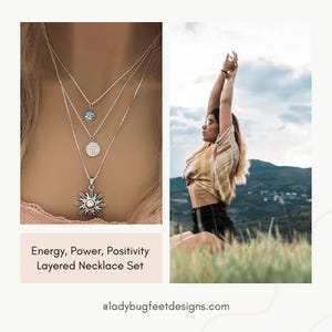 Energy, Power, Positivity Layered Necklace Set, Silver - - LadybugfeetDesigns -