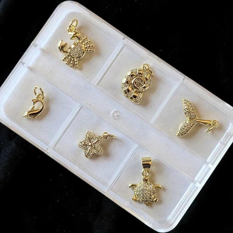 Ocean Lover CZ Mini Charm Box - 6 pc., Gold - - LadybugfeetDesigns -