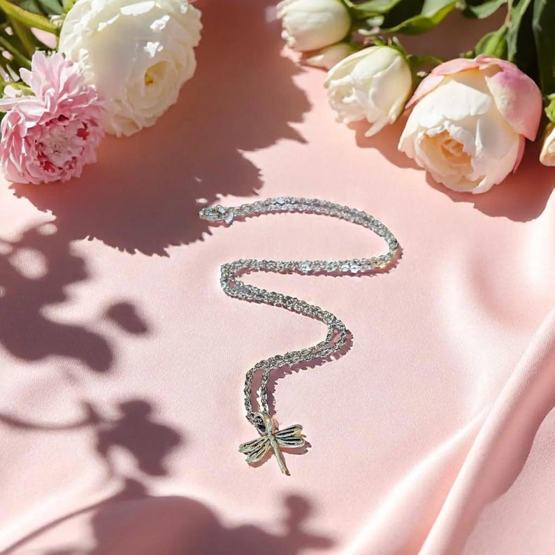Dragonfly Necklace, Silver - 20 inch - - LadybugfeetDesigns -