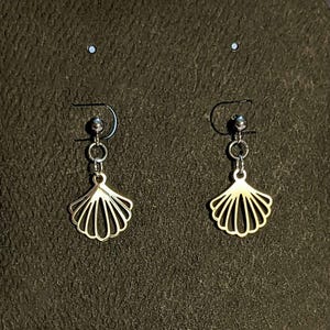 Sea Scallop Charm Drop Stud Earrings-Silver - - LadybugfeetDesigns -