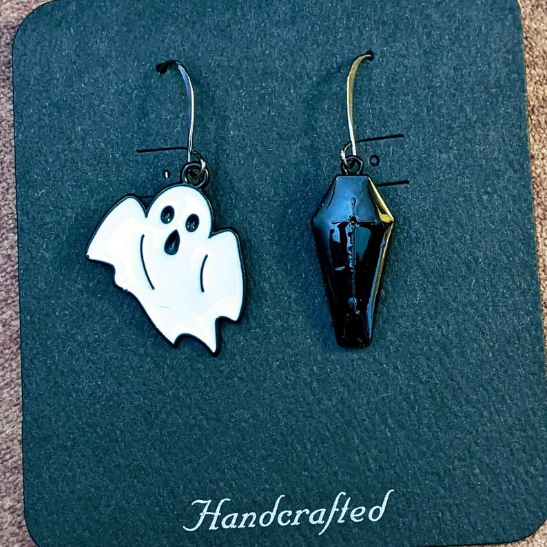 Mismatched Ghost/Coffin Halloween Earrings VII - - LadybugfeetDesigns -