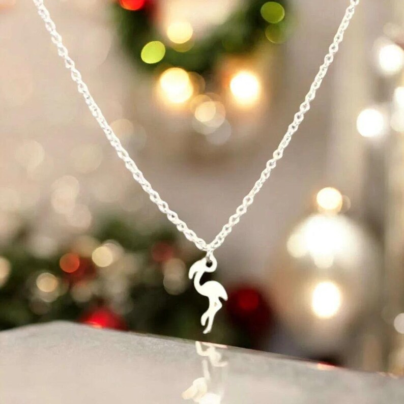Flamingo Pendant Necklace, Silver - 18 - 22 inches - - LadybugfeetDesigns -