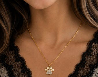 CZ Paw Print necklace, Gold- 20 inch