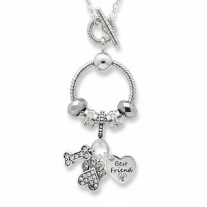 Best Friend Sterling Silver Toggle Charm Necklace, 20 inches - - LadybugfeetDesigns -