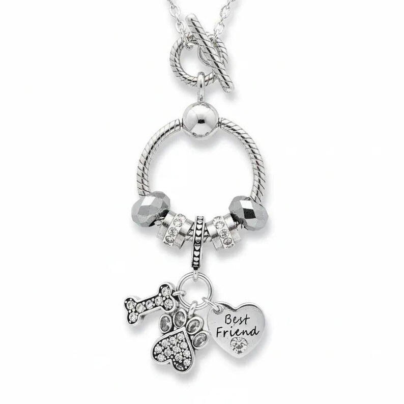 Best Friend Sterling Silver Toggle Charm Necklace, 20 inches - - LadybugfeetDesigns -