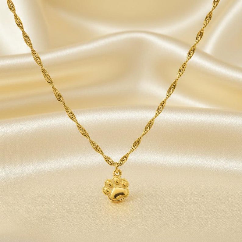 Paw Print necklace, Gold- 20 inch - - LadybugfeetDesigns -