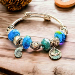 Ocean Lover Euro Cuff Wrap Bracelet, Silver - - LadybugfeetDesigns -