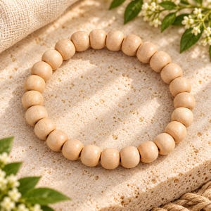 Bracciale elastico con perline in legno d'avorio - Unisex