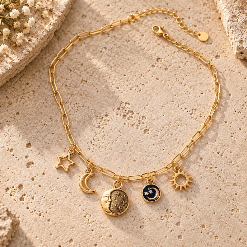 Celestial II Multi Charm Link Necklace, Gold- 20 inch image 1