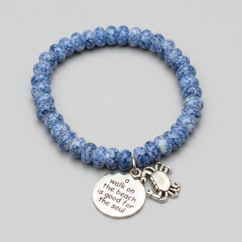 A Walk on the Beach is Good for the Soul Beaded Stretch Bracelet - - LadybugfeetDesigns -