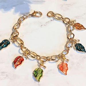 Autumn Leaves Textured Gold Chain Bracelet - - LadybugfeetDesigns -