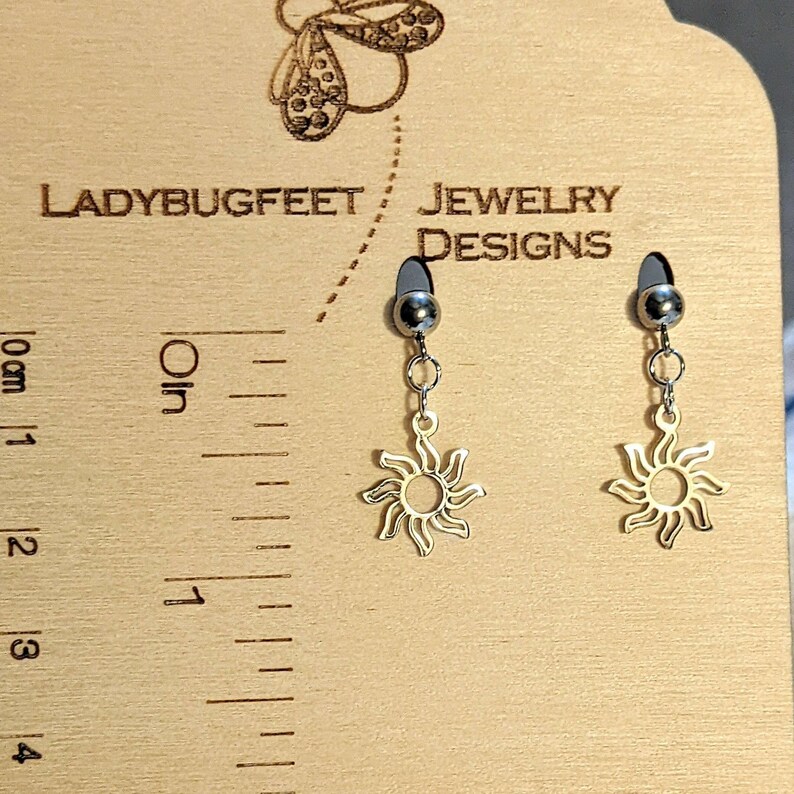 Fiery Sun Charm Drop Stud Earrings-Silver - - LadybugfeetDesigns -