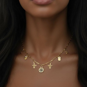 Nature Vibes Multi Charm Link Necklace, Gold- 20 inch - - LadybugfeetDesigns -