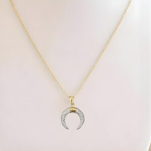 Downward Crescent Moon Necklace, Crescent Horn Necklace, Gold
