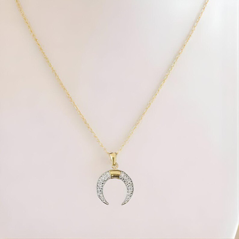 Downward Crescent Moon Necklace, Crescent Horn Necklace, Gold
