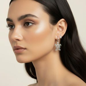Sea Turtle Hoop Earrings, Silver - 16mm - - LadybugfeetDesigns -