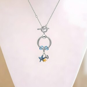 Sea Life Sterling Silver Toggle Charm Necklace, 20 inches - - LadybugfeetDesigns -