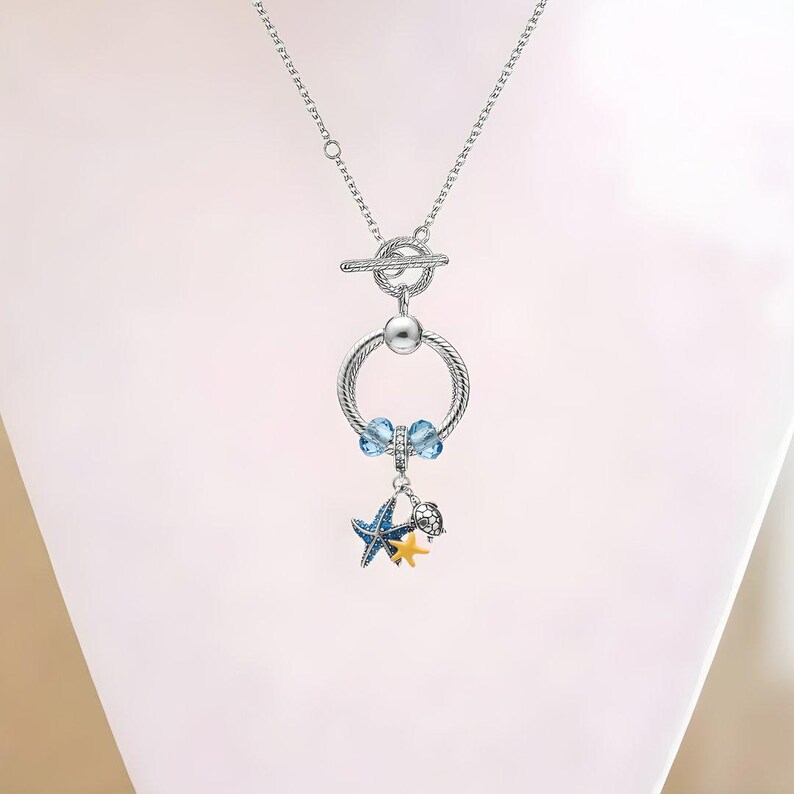 Sea Life Sterling Silver Toggle Charm Necklace, 20 inches - - LadybugfeetDesigns -