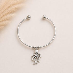 Octopus Euro Bangle Cuff, Silver - - LadybugfeetDesigns -