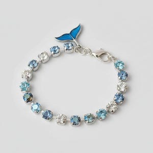Whale/Dolphin Tail Faceted Crystal Bracelet, Silver - - LadybugfeetDesigns -