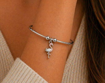 Flamingo Euro Bangle Cuff, Silver