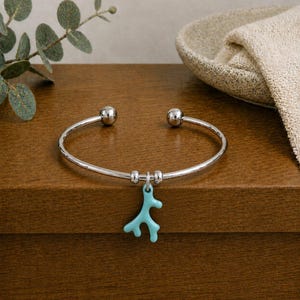 Aqua Blue Coral Euro Bangle Cuff, Silver - - LadybugfeetDesigns -