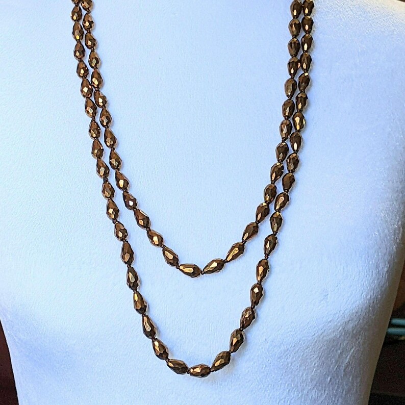 Gleaming Copper Crystal Necklace - 60 inch - - LadybugfeetDesigns -