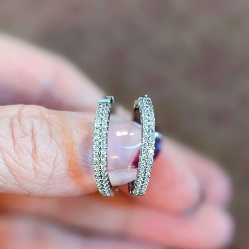 Silver Rhodium CZ Hoop earrings, Hoop Drop, 20mm - - LadybugfeetDesigns -