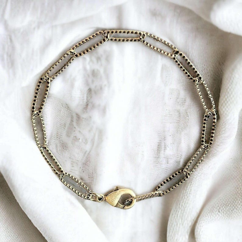 Antique Silver Textured Paperclip Link Charm Bracelet Base - D.i.y. - Build Your Charm Bracelet! - - LadybugfeetDesigns -