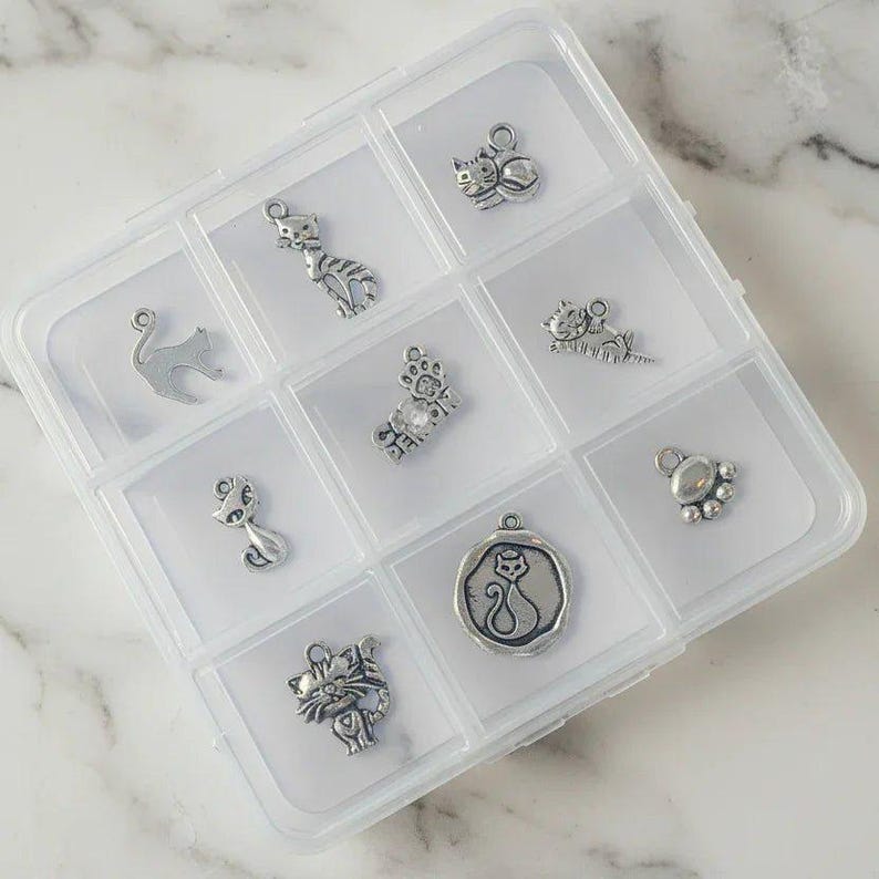 Cat Person Charm Box - 9 pc., Silver - - LadybugfeetDesigns -