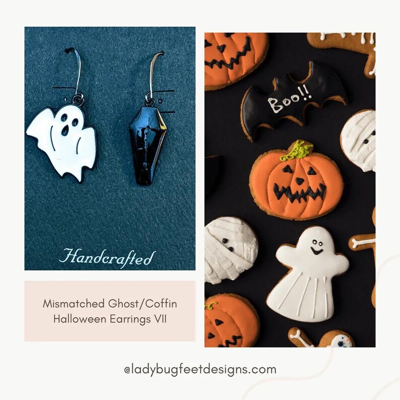 Mismatched Ghost/Coffin Halloween Earrings VII - - LadybugfeetDesigns -