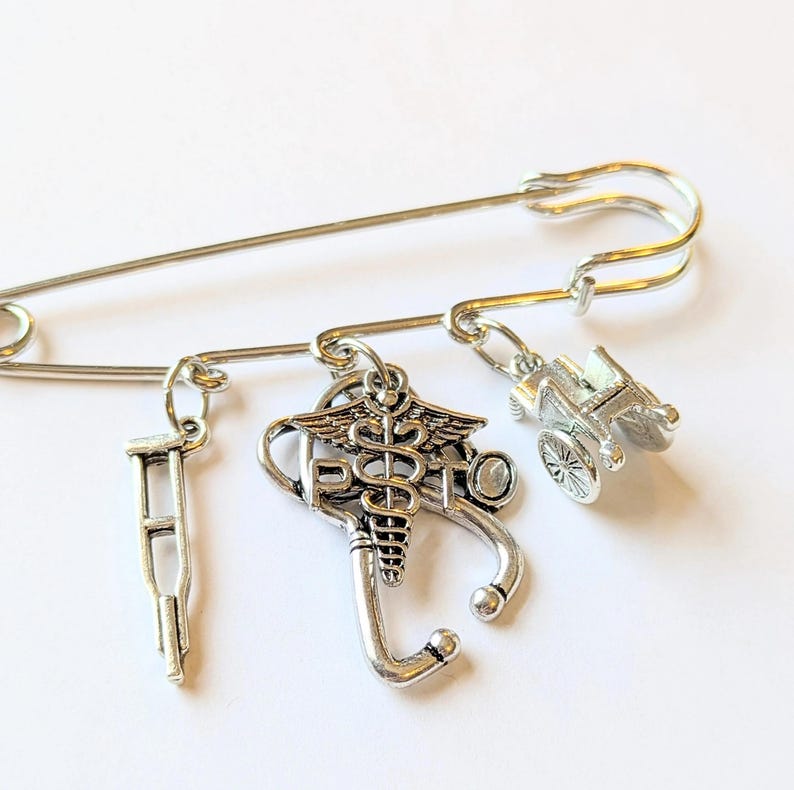 PT - Physical Therapist Safety Pin Brooch, Purse Charm - - LadybugfeetDesigns -
