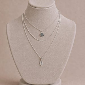 Sunflower Initial Leaf Layered Necklace Set, Silver - - LadybugfeetDesigns -