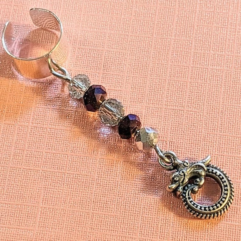 Silver Dragon Crystal Ear Cuff - - LadybugfeetDesigns -