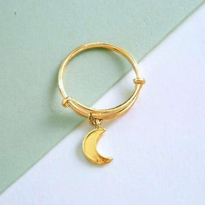 Crescent Moon Expandable Charm Ring - Gold - - LadybugfeetDesigns -