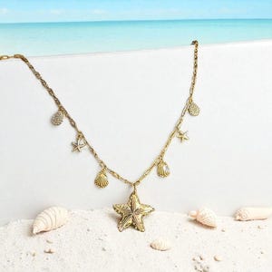 Beach Vibes Multi Charm Link Necklace, Gold- 20 inch - - LadybugfeetDesigns -