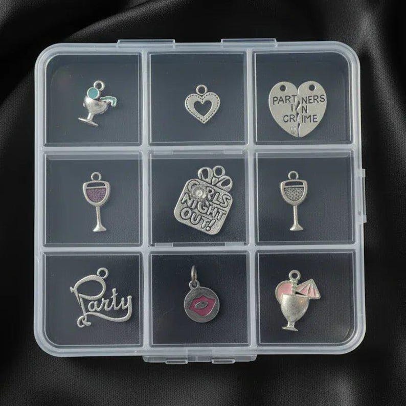 Girl's Night Out Charm Box - 9 pc., Silver - - LadybugfeetDesigns -