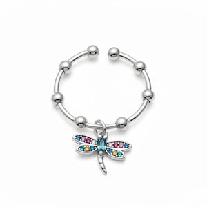 Sparkly Dragonfly Adjustable Charm Ring